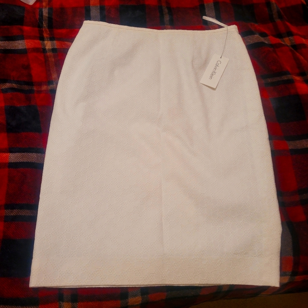 White knee length Calvin Klein skirt